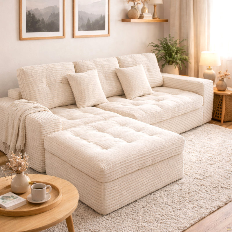 Ensemble de canapé modulaire Cloud, canapé modulaire 105 po avec repose-pieds, Blanc, crème