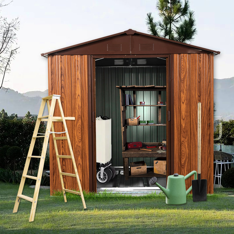 6Ft X Metal Shed With Galvanized Steel Frame, Foundation, Punched Vents, Weather - Coffee Iron Panels, Construction,