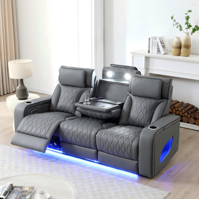 Canapé de cinéma maison inclinable électrique 3 places avec appui-tête réglable, similicuir, lumières DEL et porte-gobelets