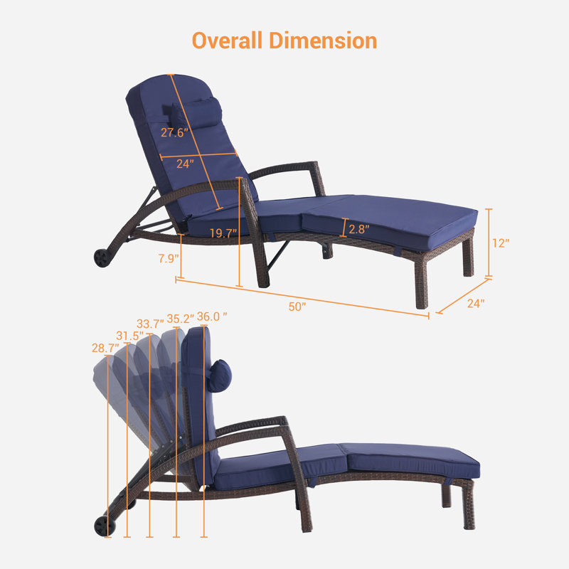 Ensemble de chaise longue d'extérieur en osier, Bleu marine