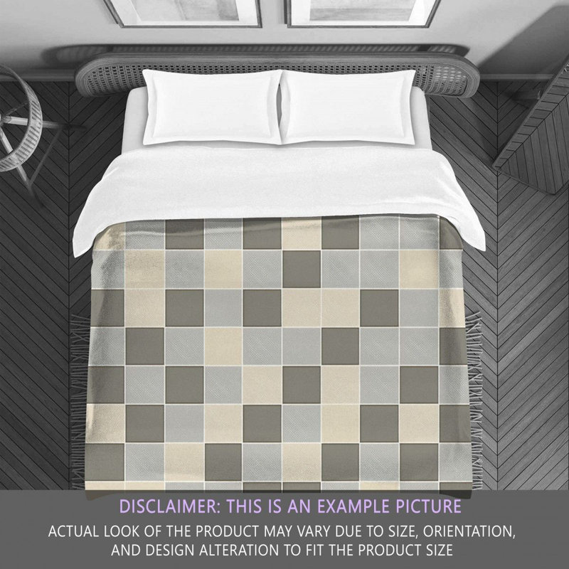 Polyester Comforter, Twin Extra Long Comforter, Gray/Beige Checkered