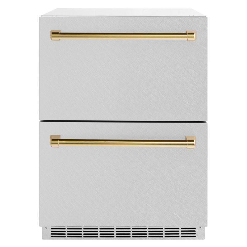 ZLINE Autograph Edition 24 In. Touchstone Refrigerator Drawer in Black Matte and Gold, Satin Stainless Steel/Gold
