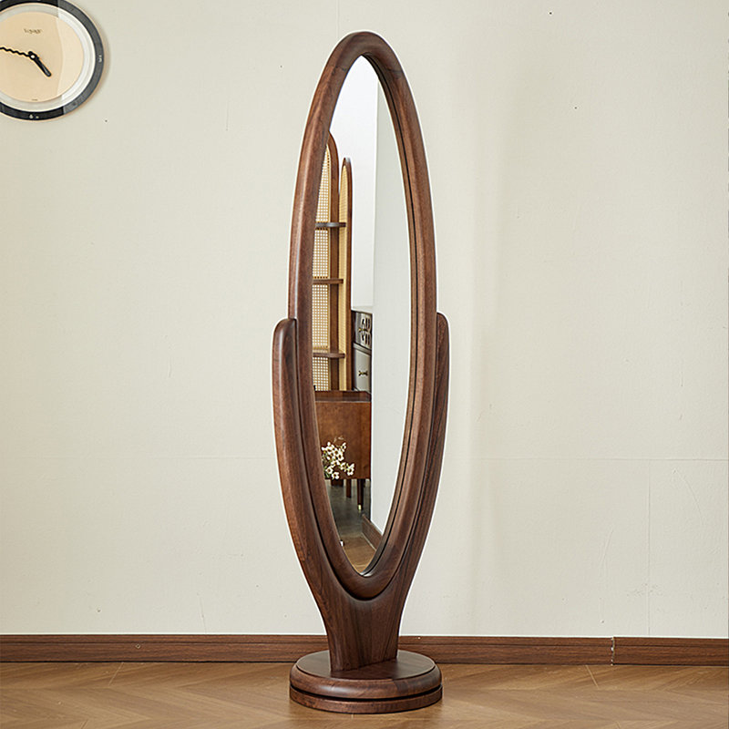 Modern Minimalist Walnut Rotating Full-Length Mirror