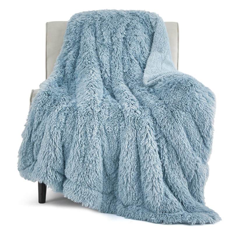 Bedsure Faux Fur Sherpa Throw Blanket – Ultra Soft Plush Bed Blanket for Dorm Room – Blue– Perfect Gift for Teen Girls, Blue