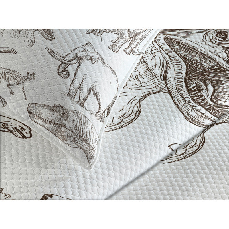 Ambesonne Black White Bedspread Dinosaurs Skeleton, King Bedspread + 2 Standard Shams