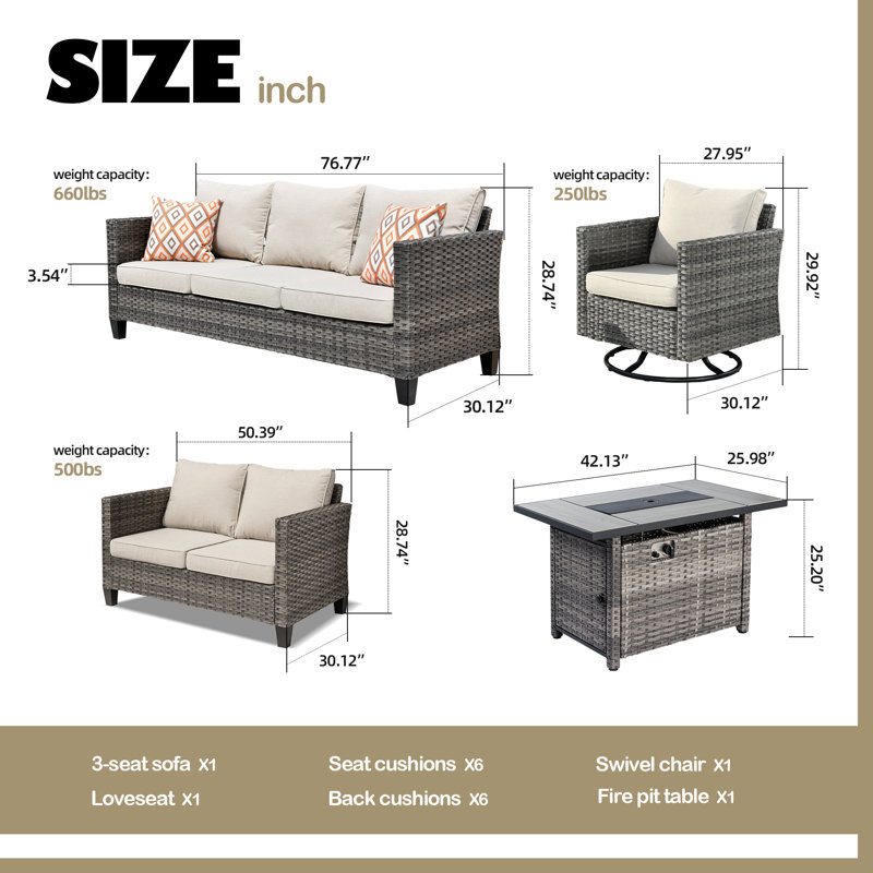 Ensemble de conversation avec canapé et coussins 4 pièces Meriyah, Beige
