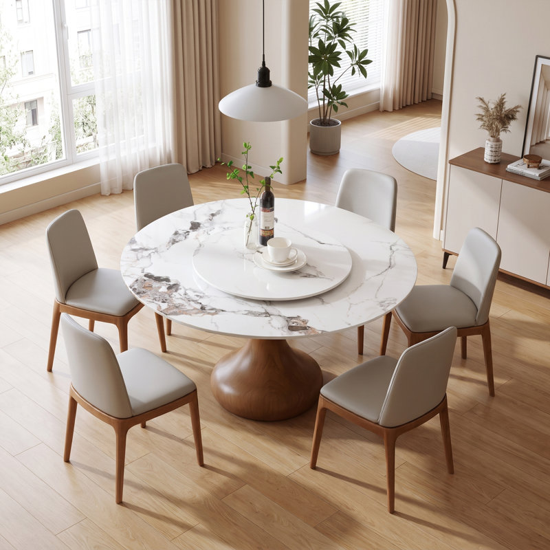 Ensemble de table de salle à manger ronde avec plateau tournant, plateau en pierre frittée 59 pouces