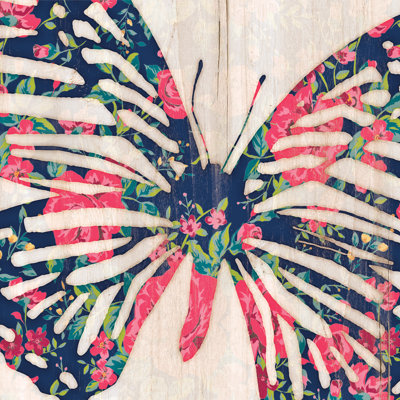 Navy Pink Floral Butterfly - Wrapped Canvas Print