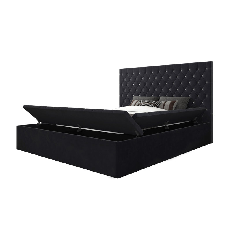 Lit plateforme tapissier Zaniyah, Noir, Grand