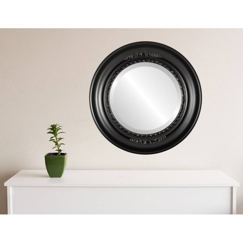 Miroir décoratif rond encadré Wisbech, H 19 po x l 19 po, Noir mat