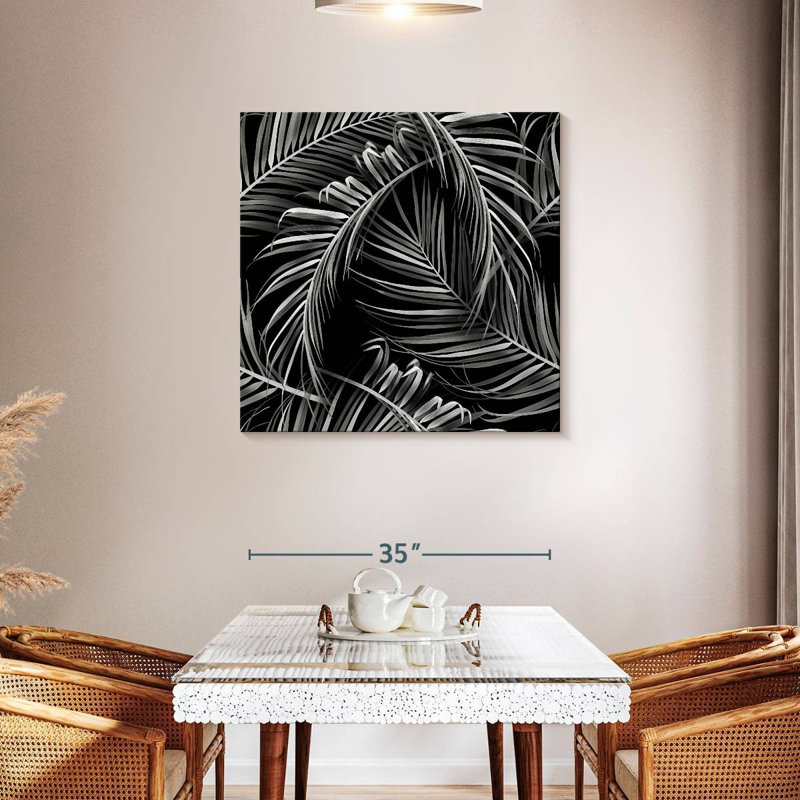Harnek Monochromatic Palm Leaves, 36" H x 36" W