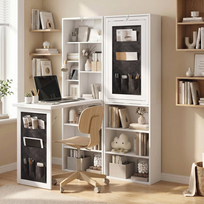 Table d'écriture pliable et convertible avec étagères de rangement, sac suspendu, bureau d'ordinateur mural gain de place pour petits espaces, bureau à domicile, chambre, dortoir, appartement