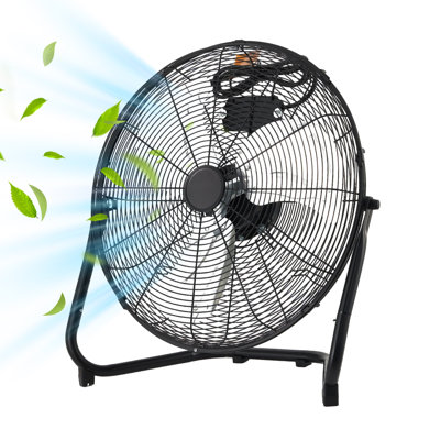 Ventilateur de plancher en métal haute vitesse de 20 pouces, ventilateur industriel à 3 vitesses de 2000 pi³ / min, inclinaison de 360 ° avec poignée de transport, débit d'air de 24,6 pi / s pour les espaces de garage, de gymnase et commerciaux