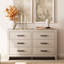 Commode 6 tiroirs pour la chambre à coucher, commode double en bois de 53 po de large avec grands tiroirs, commode rustique de style campagnard, rangement en chêne pour le salon,-869497972