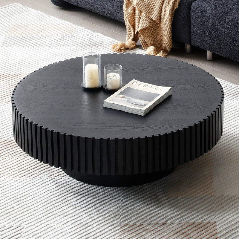 Table basse ronde moderne noire 32,11 po, piédestal pour petits espaces mats 32,11 po