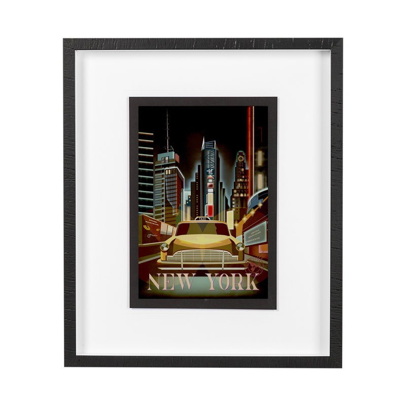 New York State Go Night by Simone a Framed Art Print Matted under Glass, Black Single Picture Framed, White