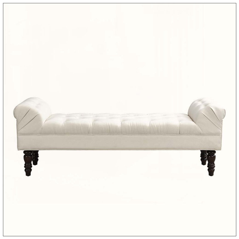 Banc bout de lit capitonné, grand repose-pieds rembourré, repose-pieds avec pieds, tabouret avec accoudoirs roulés, banc rembourré en tissu