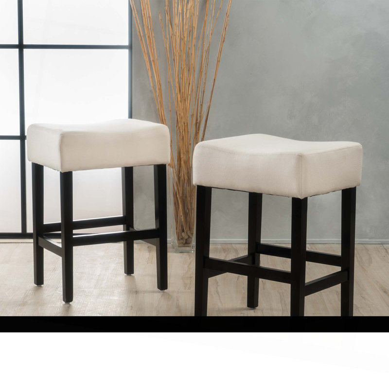 Ensemble de 2 tabourets de bar en cuir sans dossier, Tabouret de comptoir (siège d'une hauteur de 26,7, Crème, crème