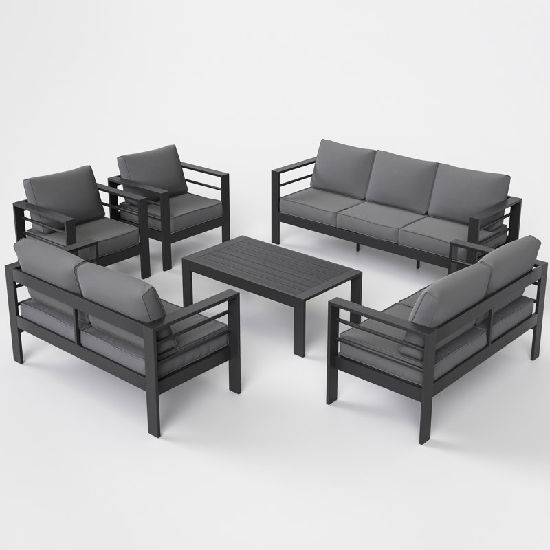 Tashiya 9 - Person Patio Conversation Set with Cushions, Dark Gray, Charcoal Gray