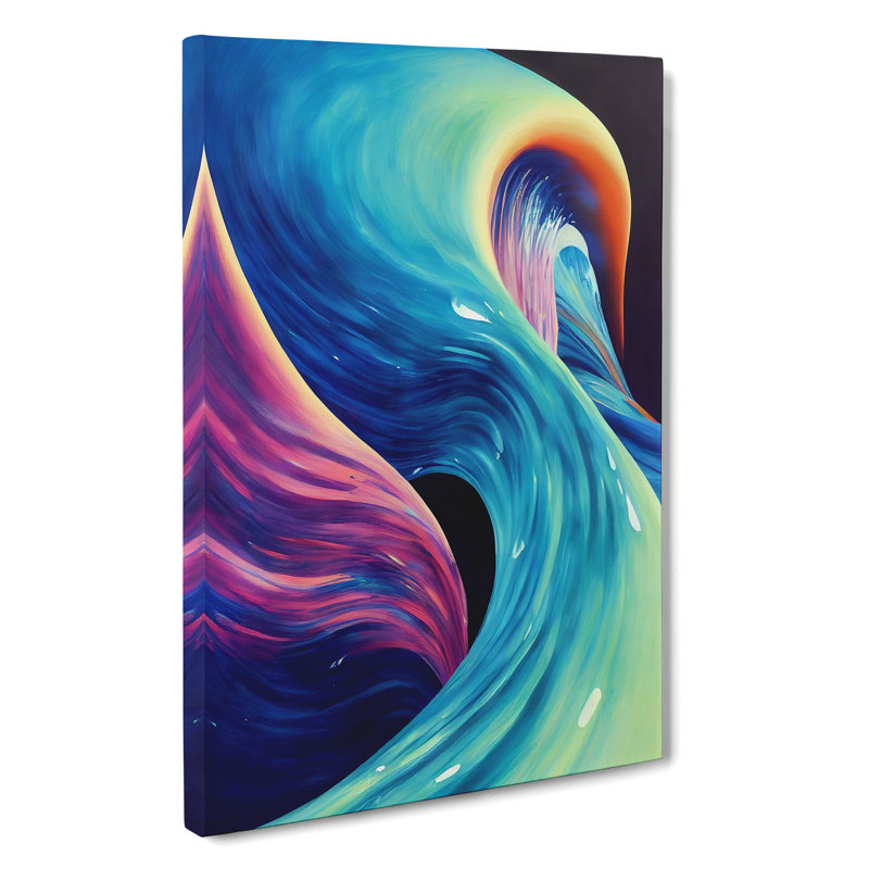 Neon Ocean Wave Abstract - Wrapped Canvas, 50cm H x 35cm W x 3cm D