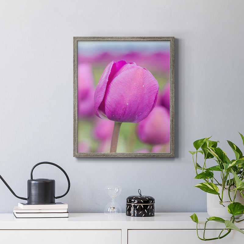 Toile encadrée de qualité supérieure Magenta Stem - prête à être accrochée, H 20 po x l 16 po, Argent patiné