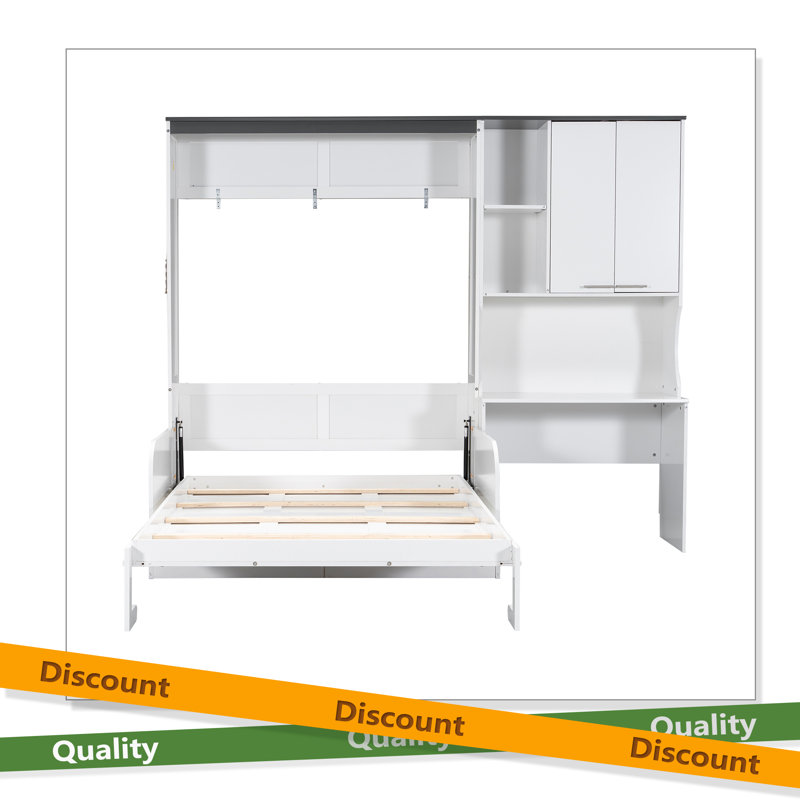 Lit escamotable multifonctionnel avec canapé, bureau et armoire de rangement - Conception pliable peu encombrante, Lit double