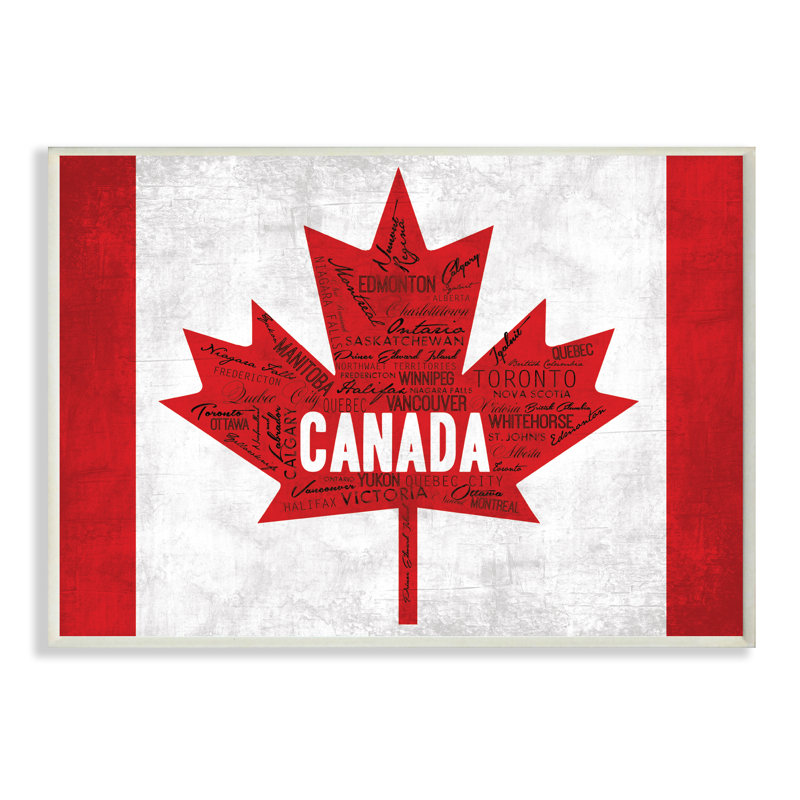 «Red Canadian Flag Maple Leaves and City», impression d'art textuel sur toile tendue, H 15 po x l 10 po, Plaque murale