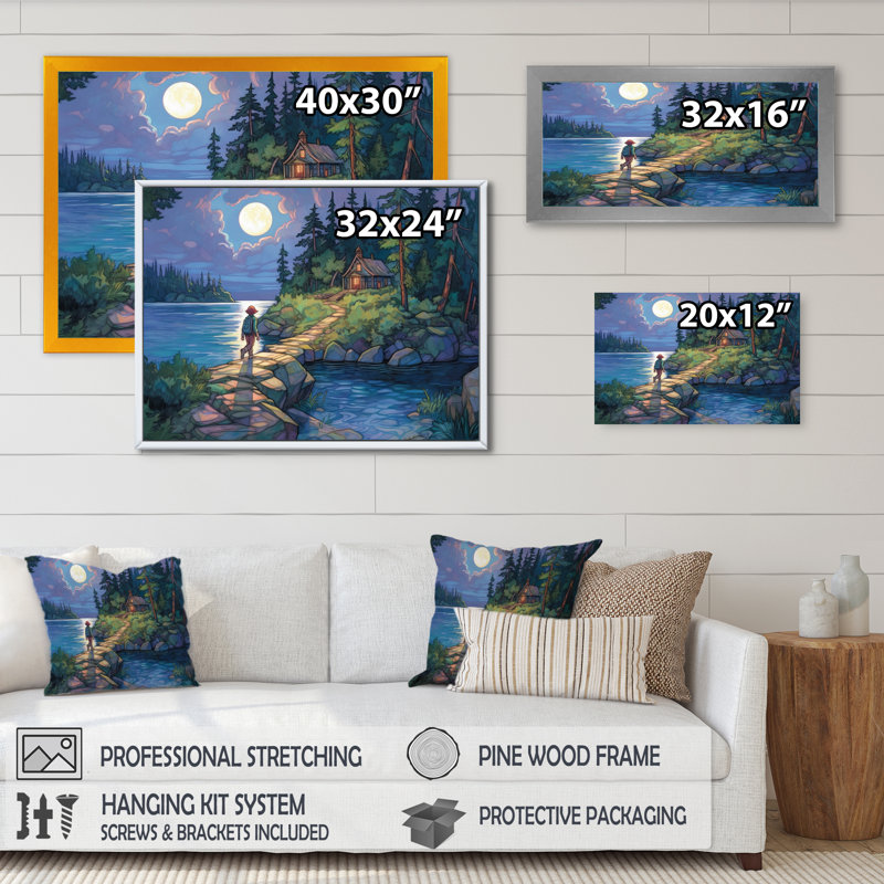 «Moonlit Stroll By The Sea», reproduction sur toile, Cadre photo noir, H 12 po x l 20 po x P 1 po