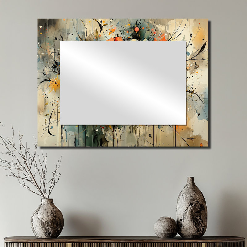 Couronne de perles Symphony I - miroir décoratif floral imprimé sur métal, 24 po x 32 po