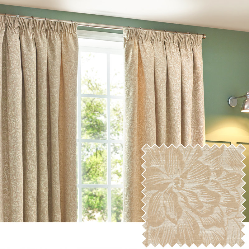 Amelianna Jacquard Pencil Pleat Curtains, Beige, Width 117 x Drop 183 cm