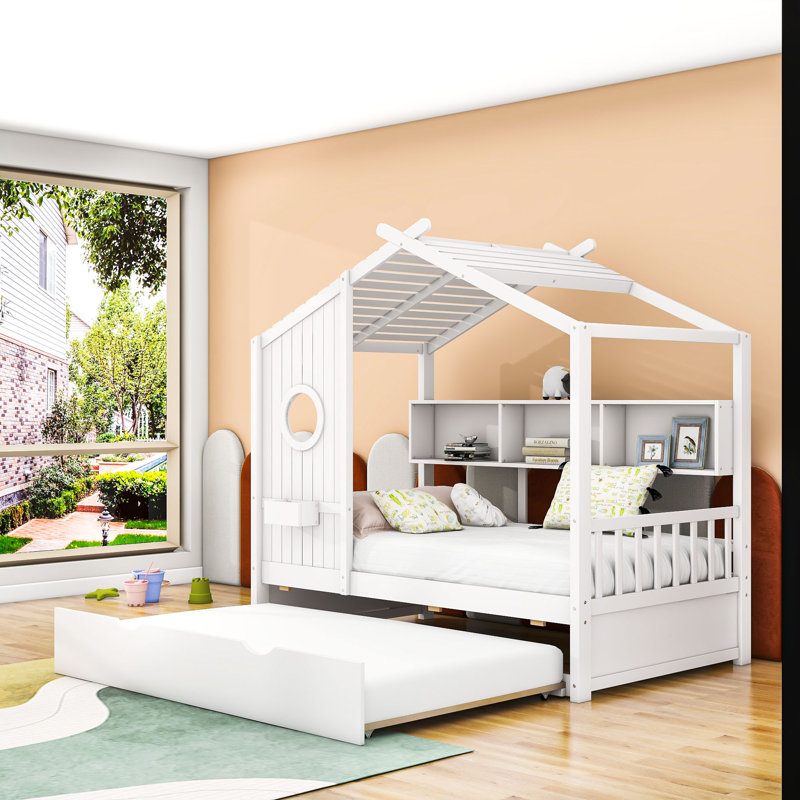 Lit plateforme avec lit gigogne Adaure, Simple, Blanc