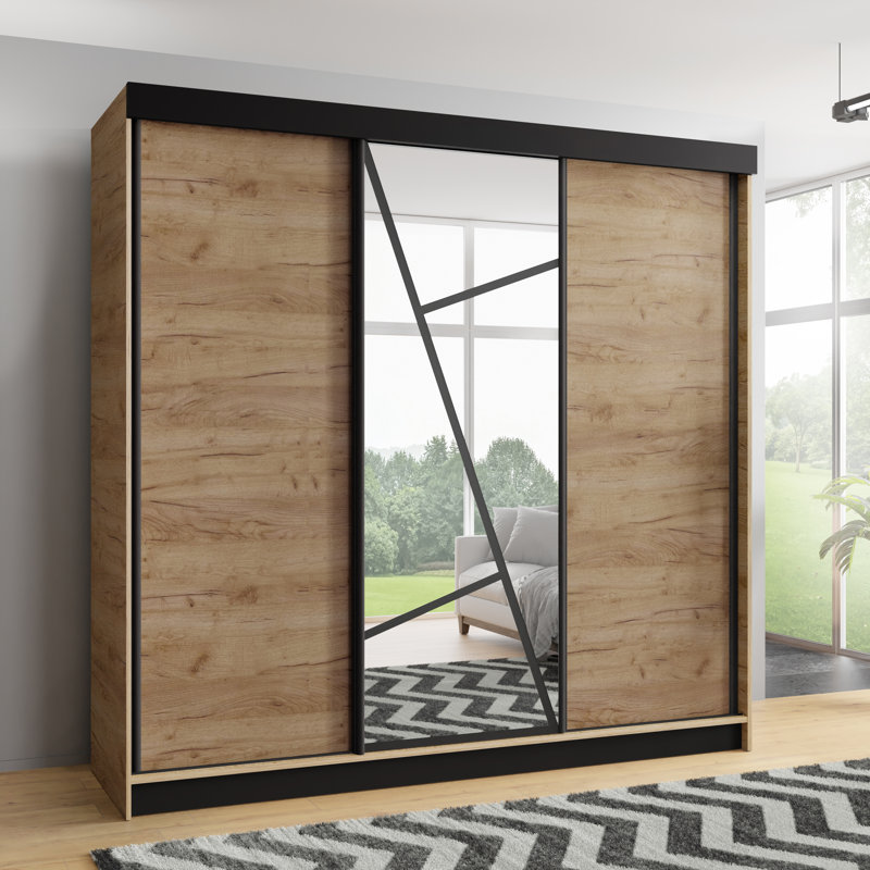 Annelijn 3 Door Wardrobe, 205cm H x 200cm W x 60cm D, Light Brown