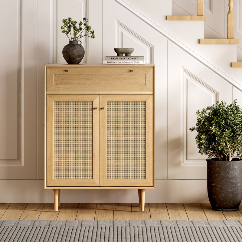 4-Tier  24 Pair Shoe Cabinet With Drawer And Doors , 1