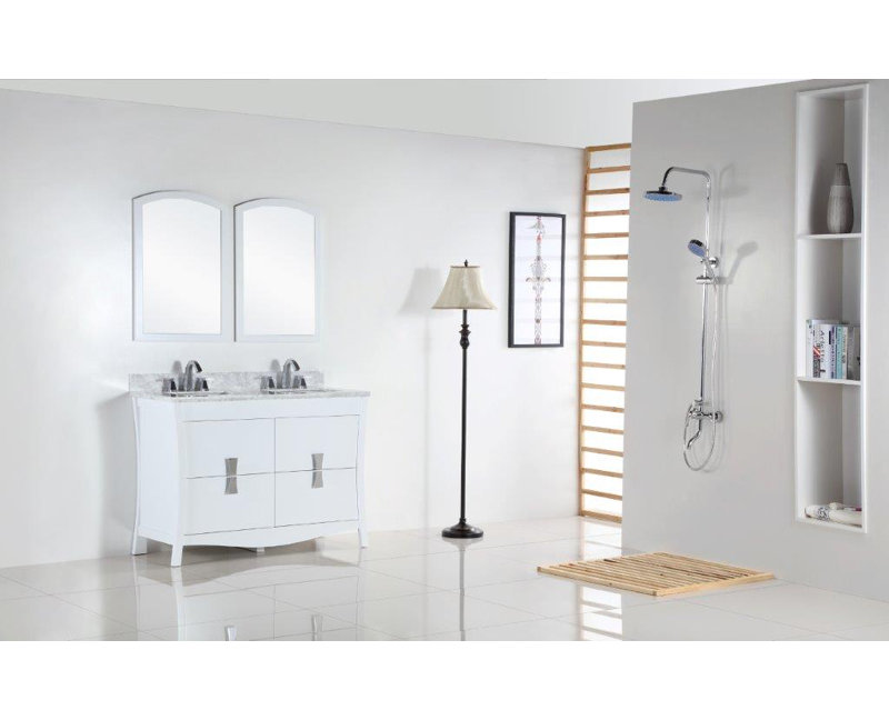 Ensemble de meuble-lavabo de salle de bain double 48 po, Marbre de Carrare blanc