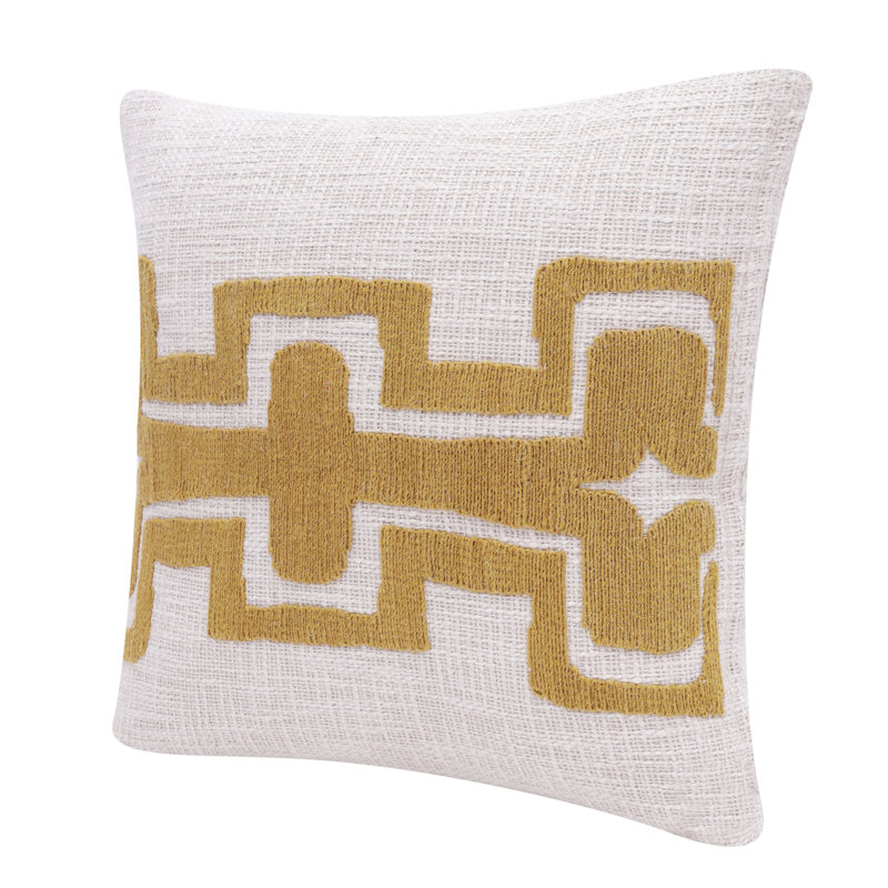 Ochre Yellow and White Geometric Stripe Cotton Pillow, 20x20