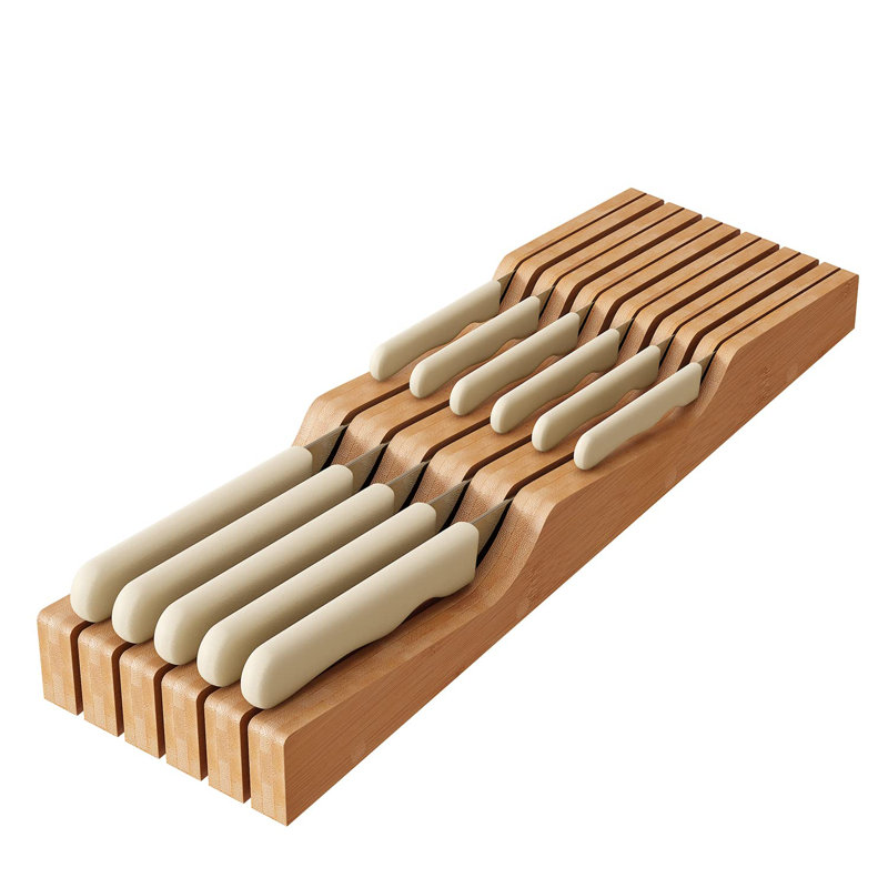 Bamboo In-Drawer Knife Block Organizer for 11 Knives