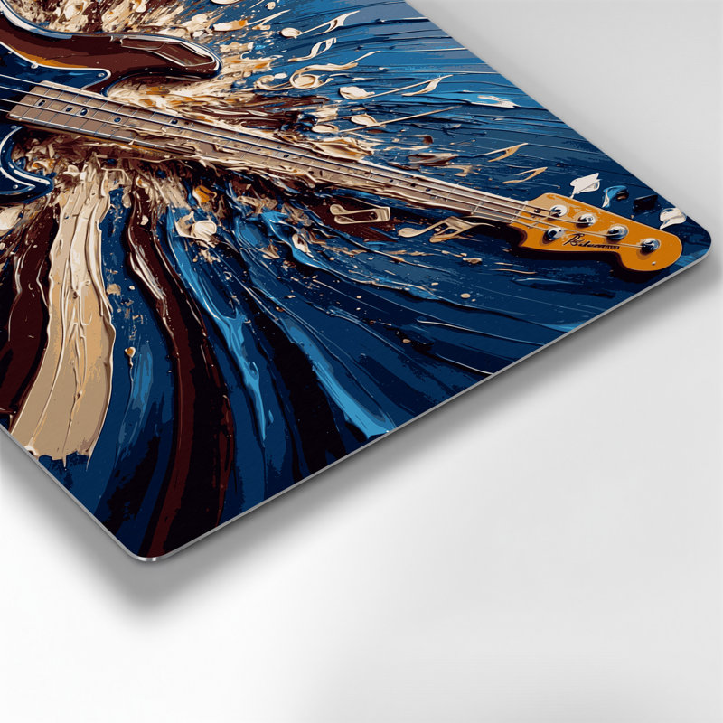 «Music Bass Guitare», art mural en métal mauve, H 12 po x l 18 po