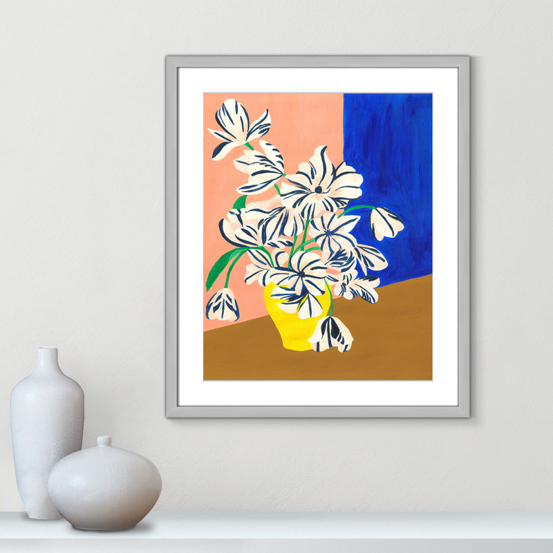 «Stripey Flowers Print» par Violets Print House, 21.5'' W x 25.5'' H, Imprimé mat, Matte Silver