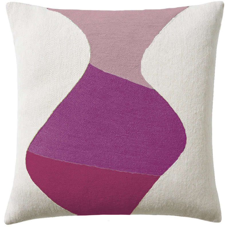 Totem Hand-Embroidered Chain Stitch Pillow, Cream/Dusty Pink/Fuchsia/Cerise