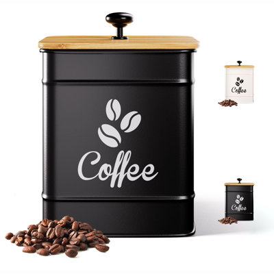 Airtight Coffee Canister - 40 Oz Large Iron Coffee Container Airtight - 6 X 8 Inch Metal Jar - Stylish Countertop Container For Coffee Grounds, Beans, Pods & More With Rubber-Lined Bamboo Lid