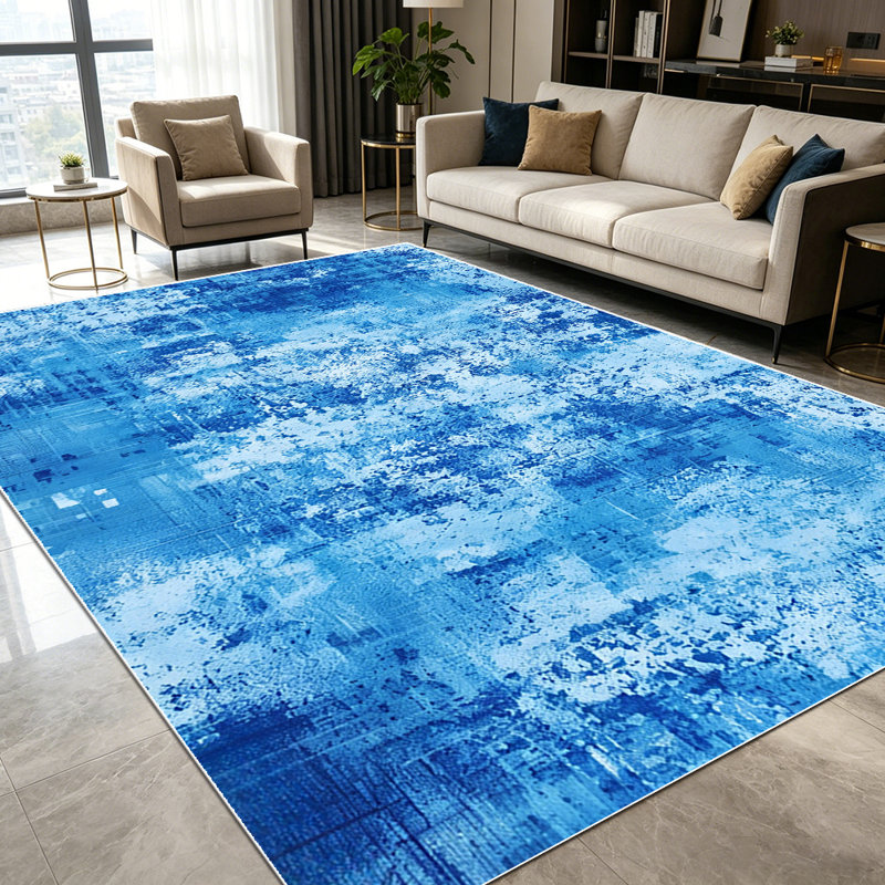 1PC Abstract Distressed Blue and White Textured Farmhouse area rugs for Living Room, Soft and Comfortable, Suitable for all seasons, easy-to-maintain, machine washable Indoor floor mat, Under Table Farmhouse suitable for dining table, bedroom,