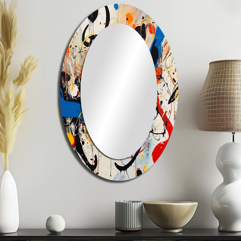 All That Jazz Colorful Joy III - Abstract Oval Decorative Mirror On Metal, 36" x 24"