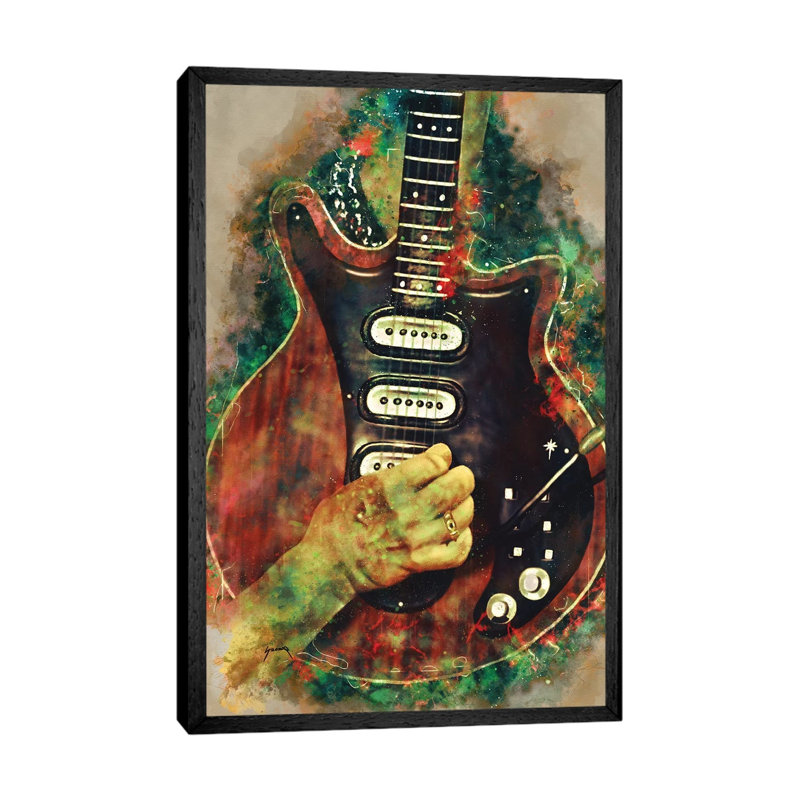 Brian May's Guitar - Painting on Canvas, 66.04cm H x 45.72cm W x 3.81cm D, Black Floater Framed