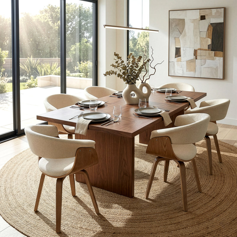 Berkeley Beige Upholstered Fabric Dining Chair with Natural Wood Accent Legs
