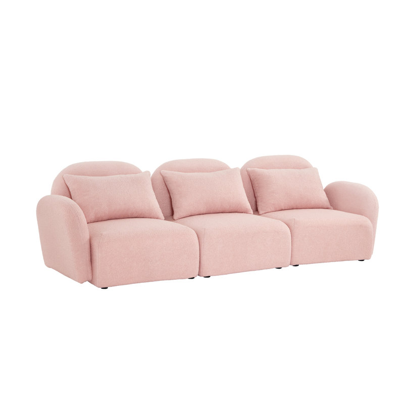 Upholstered Sofa, 28.3" H x 94" W x 34.2" D, Pink 100% Polyester