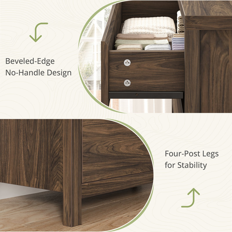 Commode 5 tiroirs pour chambre à coucher, grande commode en bois de 48 po avec tiroir lisse, grandes commodes hautes et commodes pour le salon de la chambre à coucher, commode noyer