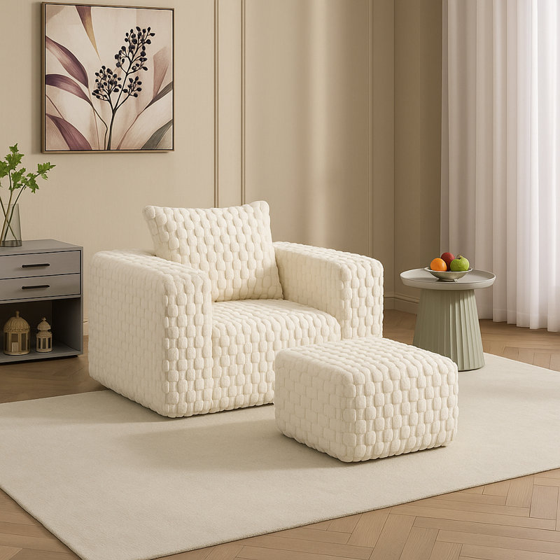 Canapé à compression en velours côtelé avec repose-pieds, doux et durable, aucun assemblage requis, parfait pour les espaces de vie modernes