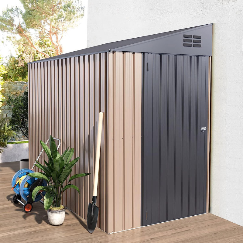 4. ft. W X 7 ft. D Metal Lean-To Storage Shed, Brown/Dark Gray