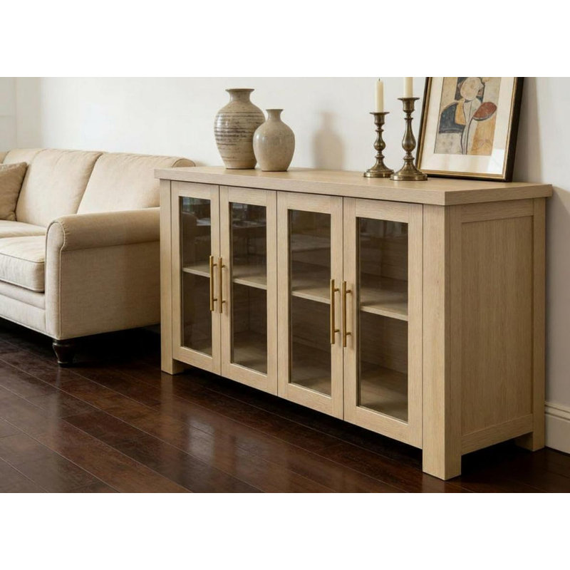 Buffet avec portes en verre trempé, crédence de 31,5 à 59 po pour le salon et la salle à manger, Beige