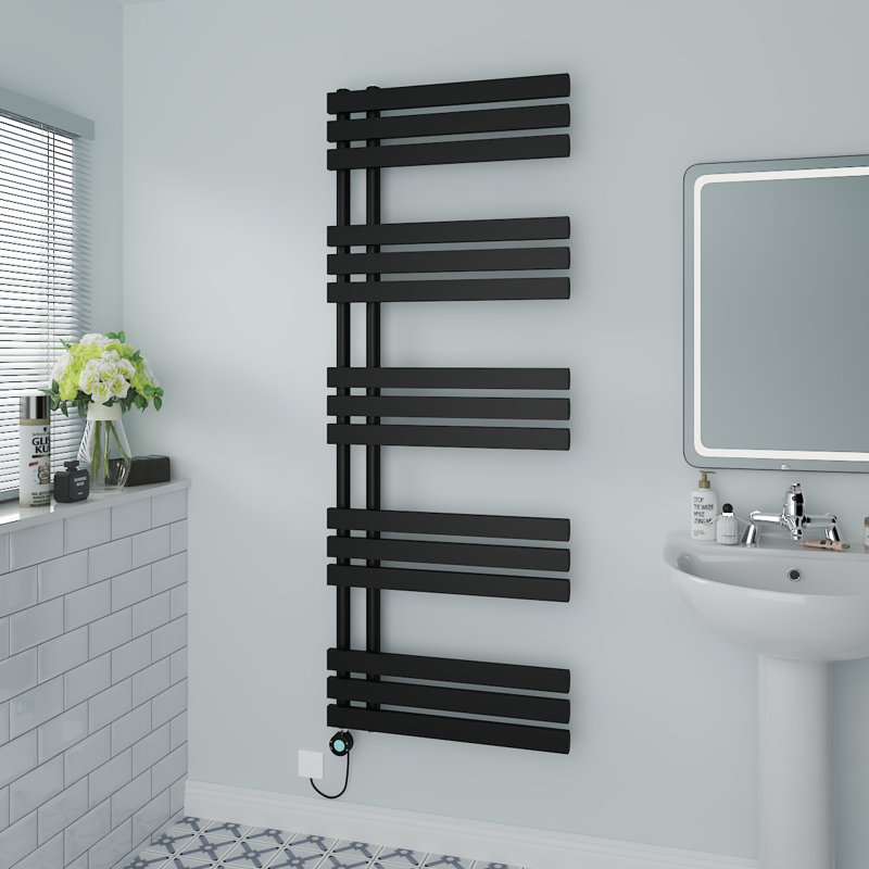 Resma Designer Towel Rail Heated Towel Rails, 160cm H x 60cm W x 7.35cm D, Black